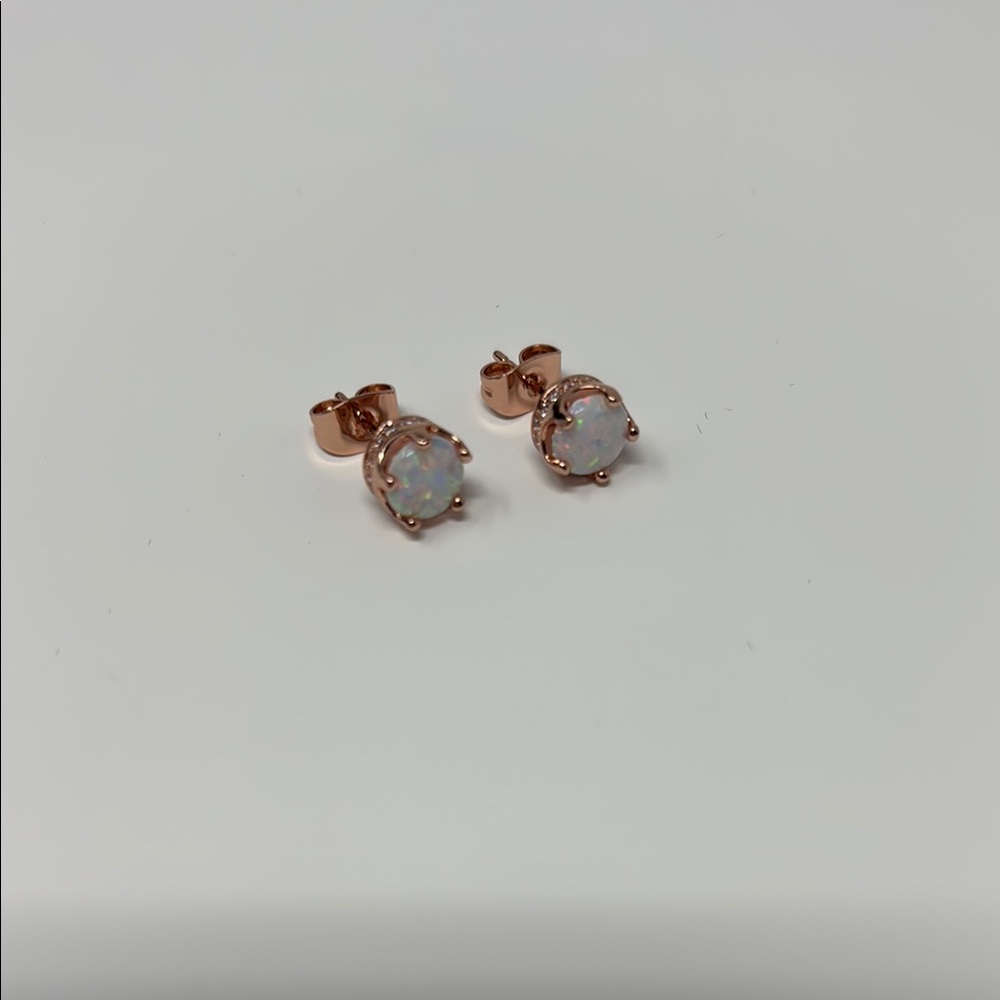 Rose Gold and Simulated Opal Earrings
